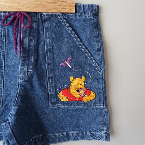 Vintage Disney Winnie the Pooh Embroidered Denim High Waisted Shorts 12/14 - Picture 2 of 9